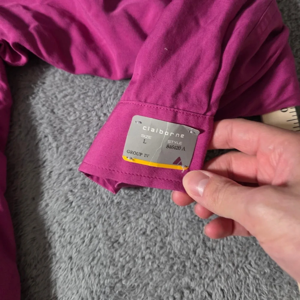 Claiborne‎ Mens Large Bomber Jacket Magenta Pink Rayon Full Zip Vintage 846420 A